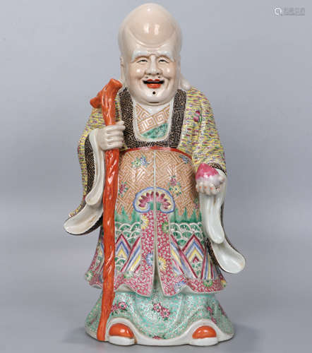 A Qing dynasty Famille Rose Porcelain Figure Ornament