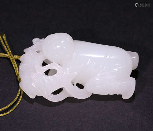 A Qing dynasty Carved Hetian Jade Ornament, Figure