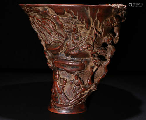 A Qing Dynasty Carved Agarwood Figure cup