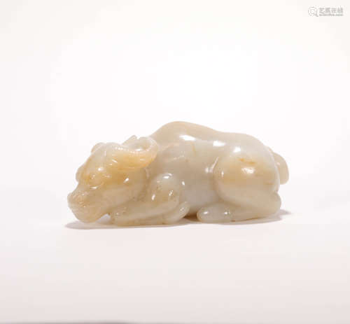 A Qing dynasty Carved Hetian Jade Ornament, Cow