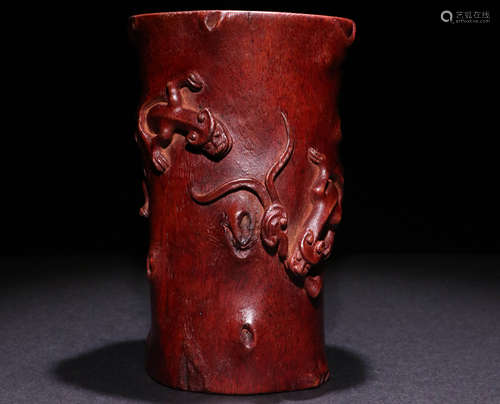 A Qing Dynasty Carved Agarwood Brush Holder