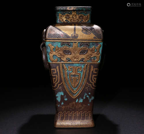 A Qing Dynasty bronze sculpture porcelain Double Ears Vase