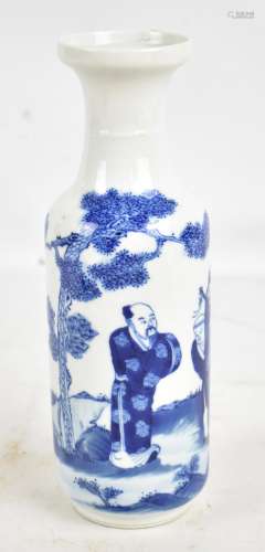 A late 19th/early 20th century Chinese porcelain rouleau vase painted in underglaze blue with