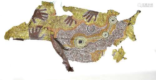 PAUL CLOTHIER (Australian, contemporary); an car door painted in the Australian Aboriginal manner,