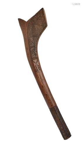 A small early 20th century Fijian Sali tribal war club with inside decoration to the blade,