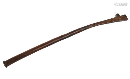 A 19th century Fijian gata tribal war club of good colour with natural unfinished head, angled blade
