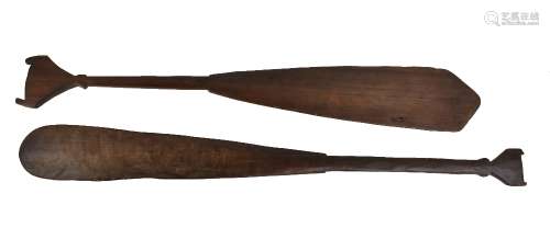 A matched pair of late 19th century South Sea Island paddles, probably Solomon Islands each with