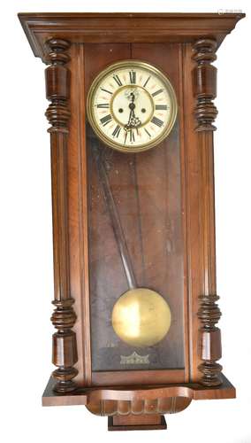 GUSTAV BECKER; a late 19th/early 20th century mahogany cased Vienna style wall clock, the circular