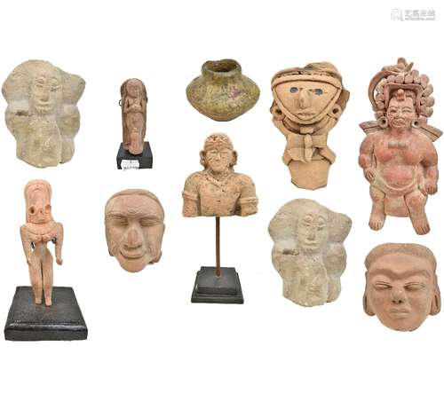 A group of busts and fragmentary figures including three South American civilisations examples,