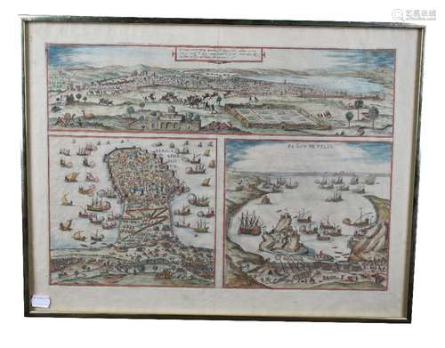 JOANNE MAYO; a circa 1535 town and harbour plan 'Tunes, Oppidum Barbarie & Regina Feds', three plans