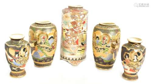 A large early/mid-20th century Japanese cylindrical vase profusely decorated in enamels with figural
