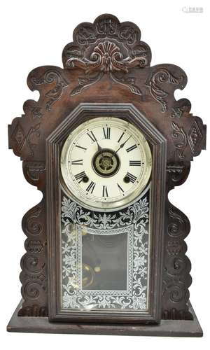 ANSONIA CLOCK COMPANY OF NEW YORK USA; a late 19th century American gingerbread clock, the case with