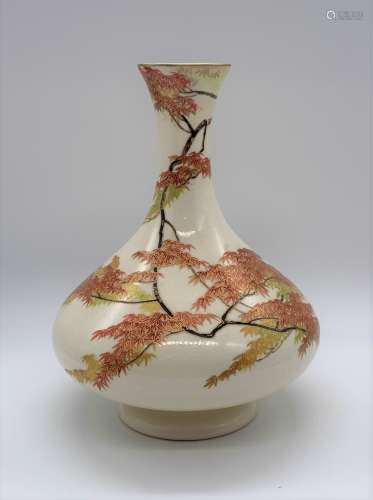 YABU MEIZAN; a Japanese Meiji period Satsuma vase finely decorated with leaves upon branches on a