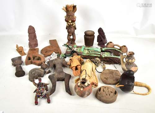 A small group of African tribal ware including terracotta vessel, figures, bead work, etc.Additional