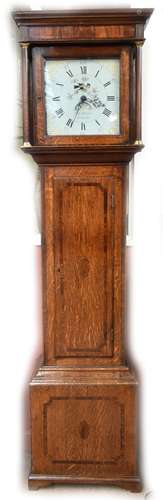 CHARLES WALKER OF LUDLOW; a 19th century oak cased thirty hour longcase clock, painted dial with