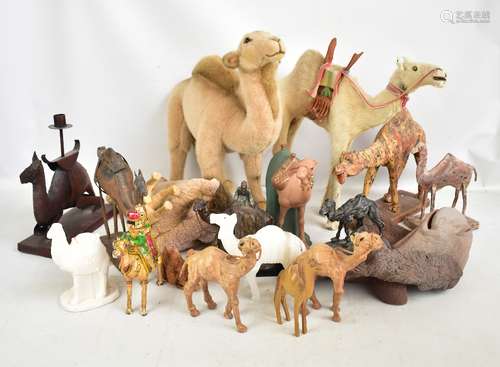 A quantity of camel related items including a large Steiff camel, a reproduction Bergmann figure,