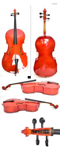 A modern Chinese cello, unmarked, length 122cm, with carrying case.Additional InformationLight