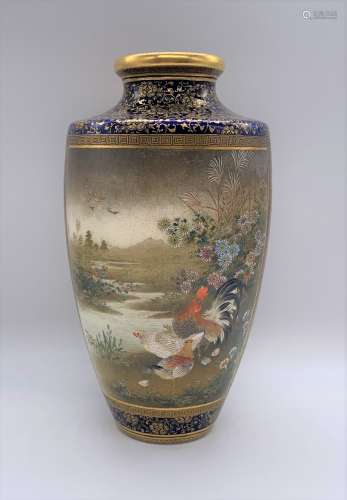 KINKOZAN; a fine Japanese Meiji period Satsuma vase painted with twin opposing panels, the first