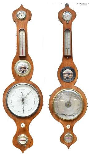 Two late 19th/early 20th century mahogany combination wheel barometers and thermometers both with