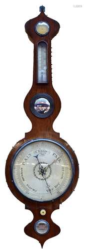 A 19th century rosewood banjo barometer with central mirror above silvered dial, height 102cm.