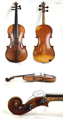 A full size 'Breton Violin' with one-piece back, length 36cm, branded Breton Violin to interior