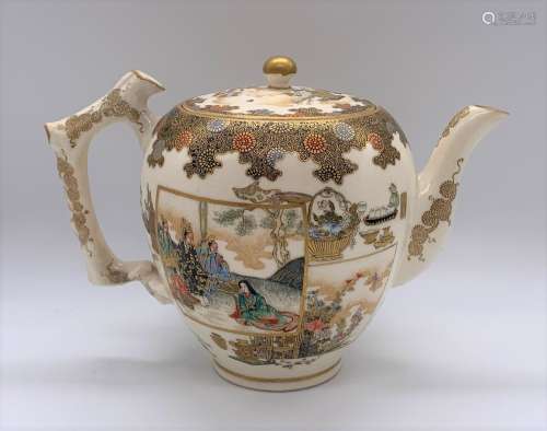 KINKOZAN; a fine Japanese Meiji period Satsuma kyushu (teapot) of globular form decorated with