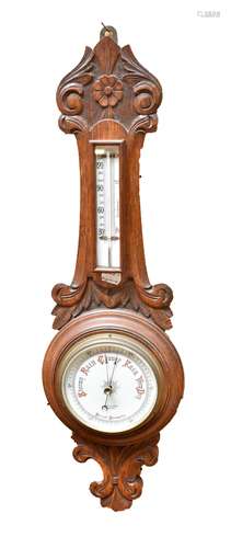 BOTLY & LEWIS OF READING; an early 20th century carved oak combination aneroid barometer and