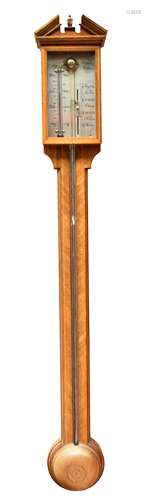 COMITTI; a reproduction inlaid mahogany stick barometer, with silvered dial, height 97cm, width