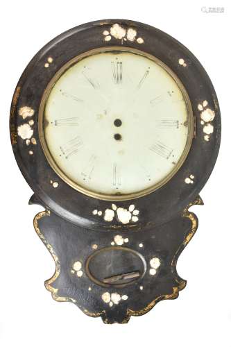 A 19th century ebonised wall clock case and dial only (no mechanism), the circular dial set with
