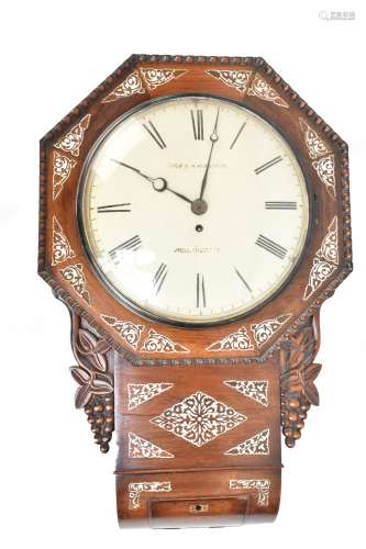 GREENHAUGH OF MANCHESTER; a Victorian drop dial wall clock with mother of pearl inlay decoration