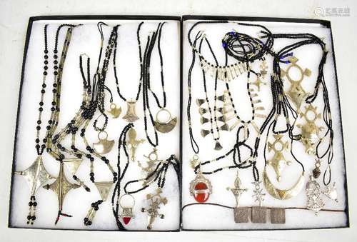 A quantity of Africa tribal white metal jewellery, predominately necklaces with bead adornments,