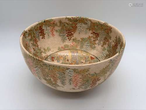A good Japanese Meiji period Satsuma bowl, the central reserve painted with figures in a procession,