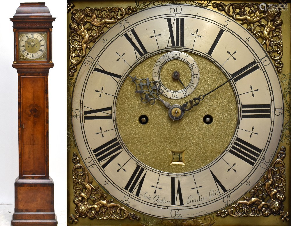 samuel ogborn(london 1698-1722 a burr walnut cased longcase