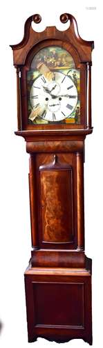 An early to mid-19th century mahogany longcase clock with repainted arched dial inscribed 'JAS.