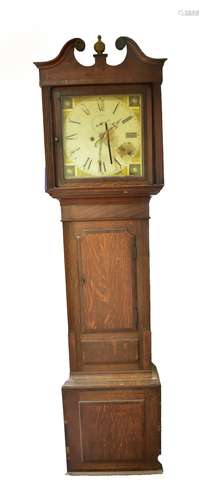 An early 19th century oak cased longcase clock, the painted dial with Roman numerals and