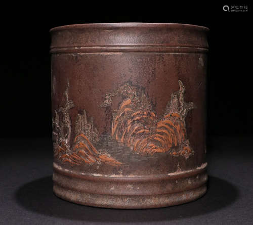 A Qing dynasty Purple Clay Brush Holder