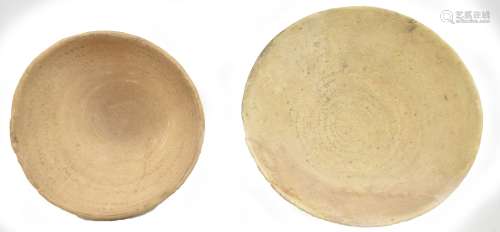 A 5th-7th century AD pottery incantation bowl with interior brown painted bands of text, diameter
