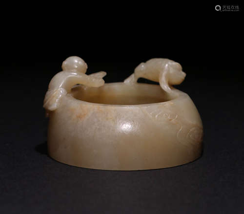 A Qing Dynasty Carved Hetian Jade Brush Wash