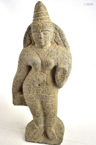A rare 9th/10th century Javanese carved volcanic stone figure of Durga (Mahisasuramardini), height