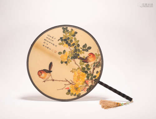 A Qing Dynasty Flower and Birds Painting Silk Fan, Ma Jin Mark