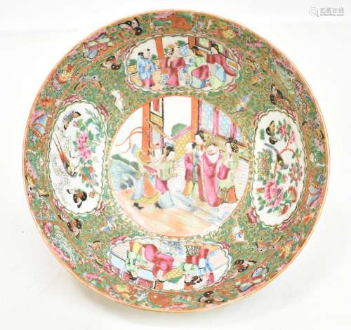 An early 20th century Chinese Canton porcelain bowl of circular form painted with panels featuring