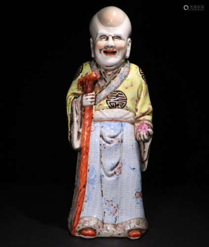 A Qing dynasty Famille Rose Porcelain Figure Ornament