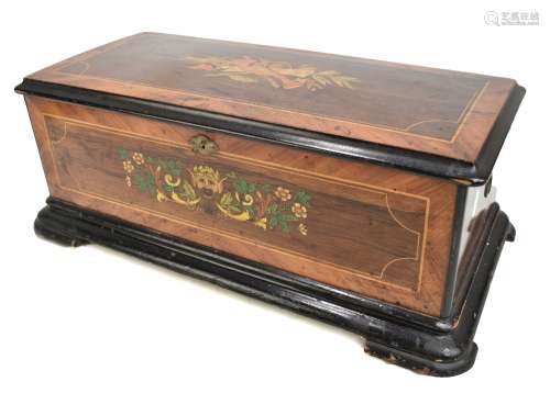 A 19th century rosewood, simulated rosewood and inlaid musical box with associated movement
