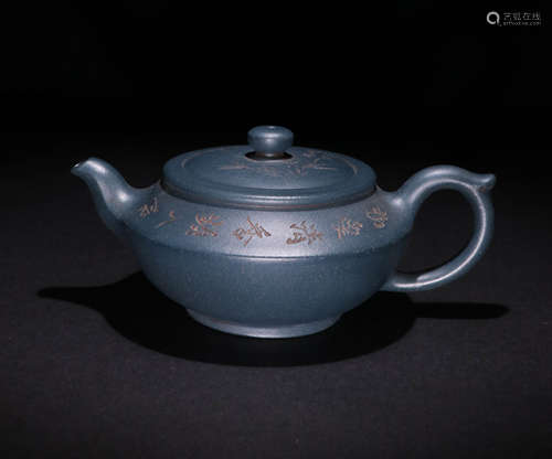 A Qing dynasty Boccaro Teapot with Blue Glaze