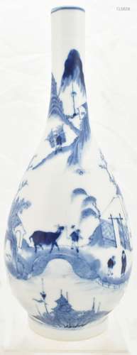 A late 19th/early 20th century Chinese blue and white porcelain bottle vase painted with figures and