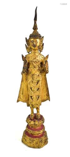 A 17th century Burmese gilded figure of Buddha with applied gilt finish to the metal body, loaded,
