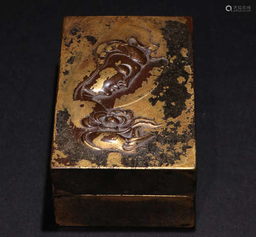 A Qing Dynasty Bronze coverd Gold Mud Seal Set