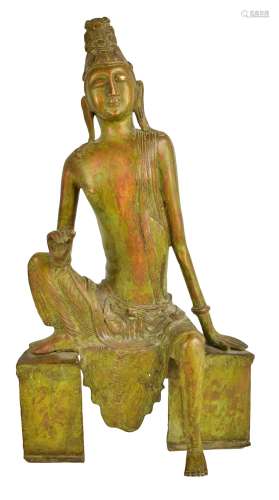 A large 19th century Southeast Asian Buddhist bronze figure of Bodhisattva Maitreya in seated