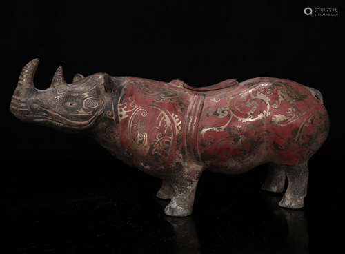 A Western Zhou Dynasty Mix silver and Gold Rhino Ornament