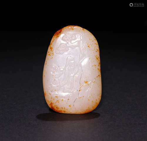 A Qing dynasty Carved Hetian Jade Figure Ornament